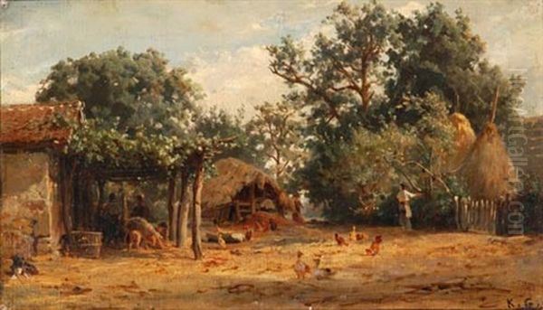 Sudliche, Bauerliche Szene Oil Painting by Karl Girardet
