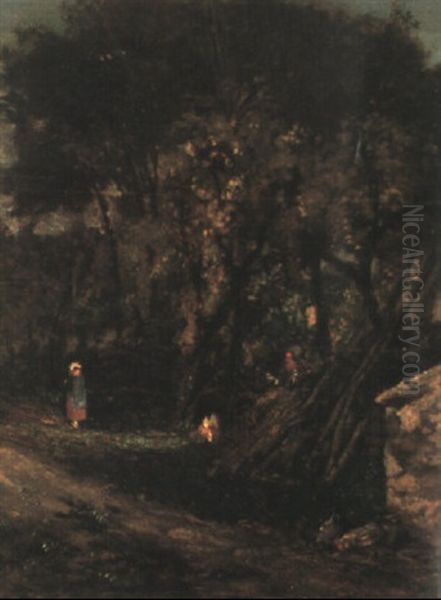 Gehoft Mit H_hnerstall Oil Painting by Karl Girardet