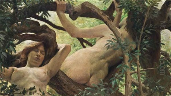 Sleeping Tree Nymphs Oil Painting by Georges-Marie-Julien Girardot