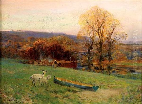 Chevres Pres D'un Canal Oil Painting by Louis Auguste Girardot