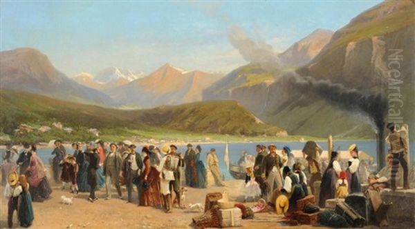 Reisende Beim Schiffssteg Am Brienzersee Oil Painting by Sebastien Charles Giraud