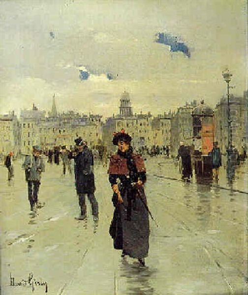 Parisienne Dans La Foule, Quartier Du Pantheon Oil Painting by David Eugene Girin