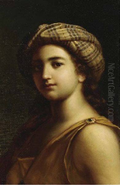 A Young Lady In Classical Garb Wearing An Elegant Turban Oil Painting by Anne-Louis Girodet de Roucy-Triosson
