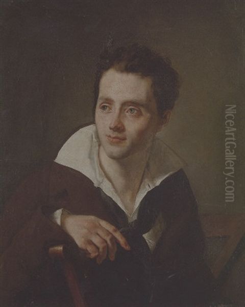 Portrait Of A Young Man In A White Shirt And Brown Coat Oil Painting by Anne-Louis Girodet de Roucy-Triosson
