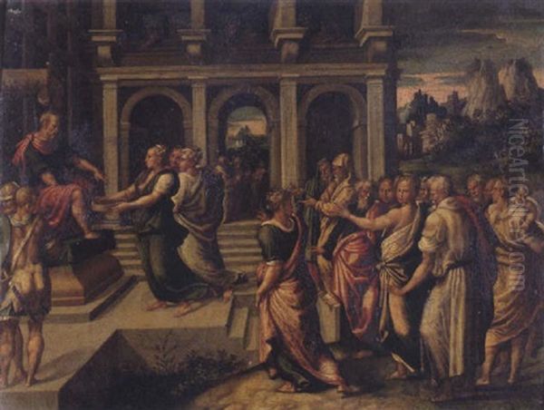 The Vestal Virgin Tuccia Presenting Herself At The Temple Oil Painting by Girolamo da Carpi
