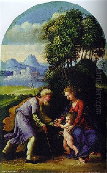 The Rest On The Flight To Egypt Oil Painting by Girolamo da Carpi