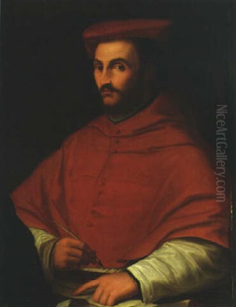 Portrait Of A Cardinal Ippolito De'medici Oil Painting by Girolamo da Carpi
