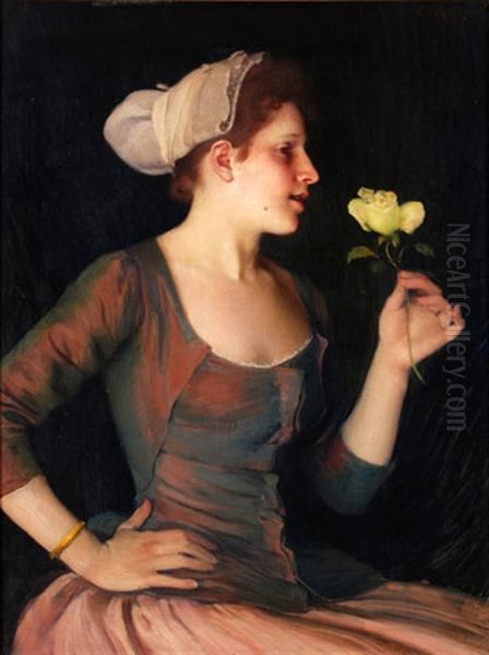 Junge Frau Mit Rose Oil Painting by Charles Giron
