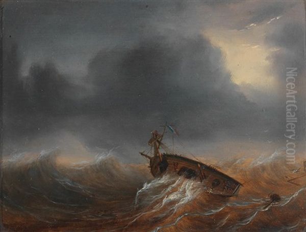 Shipwrecked On The High Seas Oil Painting by Jean Antoine Th. Giroust