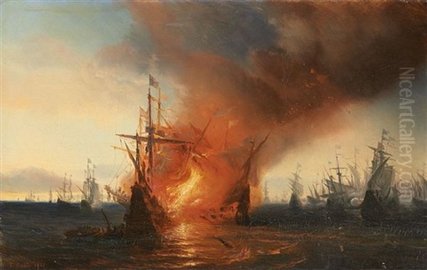 Combat Naval Oil Painting by Jean Antoine Th. Giroust