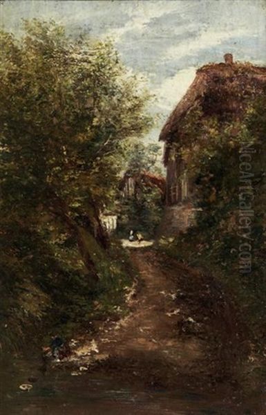 Lavandiere A L'entree Du Village Oil Painting by Andre Giroux