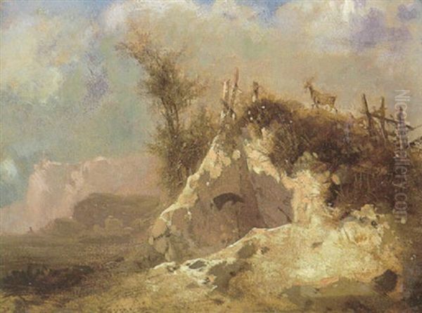 Weidelandschaft Mit Sonnenbeschienener Abbruchkante Oil Painting by Bernhard Girscher