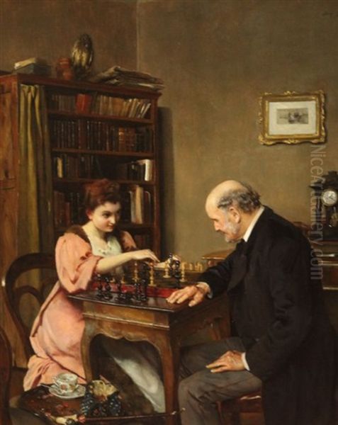 The Chess Players Oil Painting by Josef Gisela