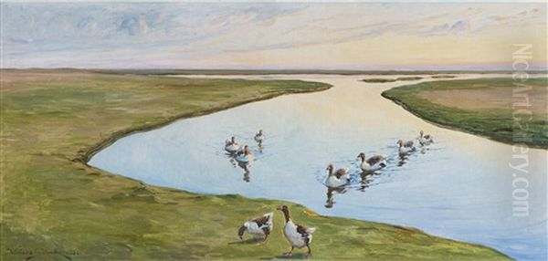 Skanegass Vid Flommen Oil Painting by William Gislander