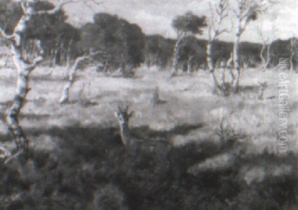 Sensommarlandskap Med R+djur Oil Painting by William Gislander