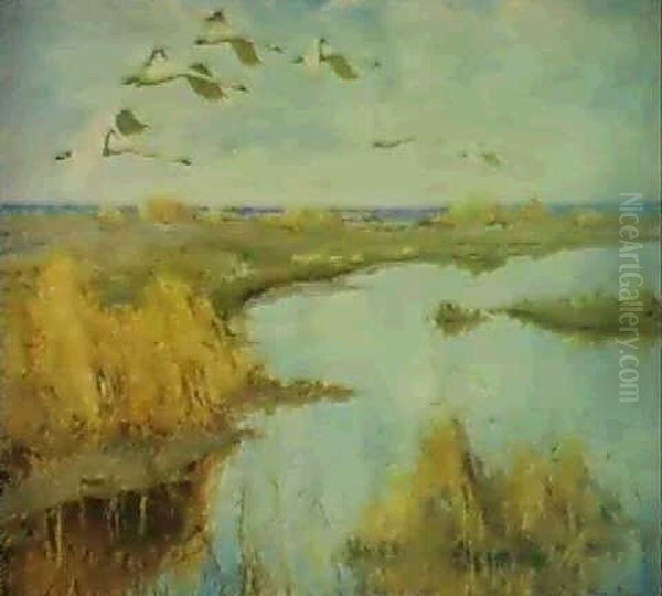 Strackande Svanar Oil Painting by William Gislander