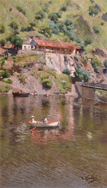 Il Lago Di Cuomo Oil Painting by Rinaldo Giudici