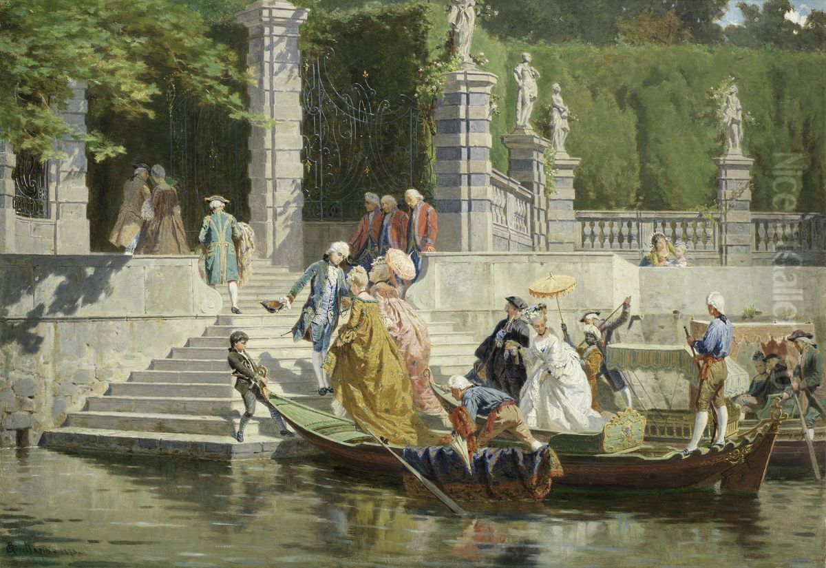 The Reception At Villa Carlotta, Lake Como Oil Painting by Bartolomeo Giuliano