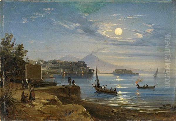 Vollmondnacht Uber Der Bucht Von Neapel Oil Painting by Guglielmo Giusti