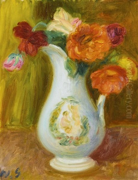 Flowers In A White Pitcher Oil Painting by William Glackens