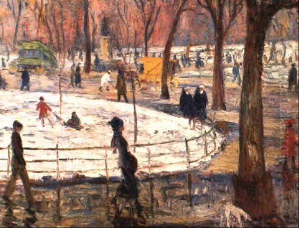 Winter, Washington Square Park Oil Painting by William Glackens