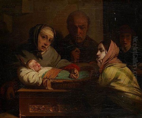 Le Nouveau-ne Oil Painting by Auguste Glaize