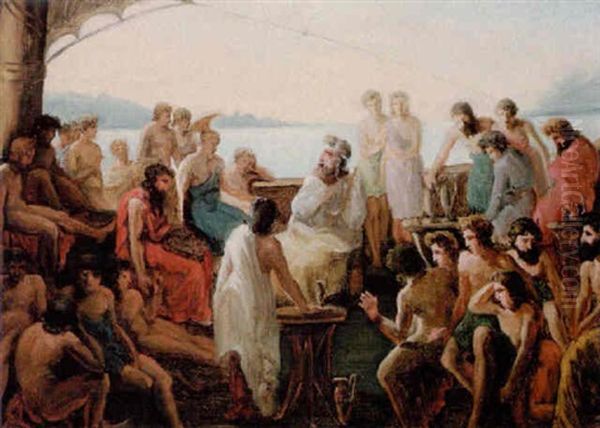 Homer Omgivet Af En Lyttende Skare Ombord Pa Et Skib Oil Painting by Auguste Glaize