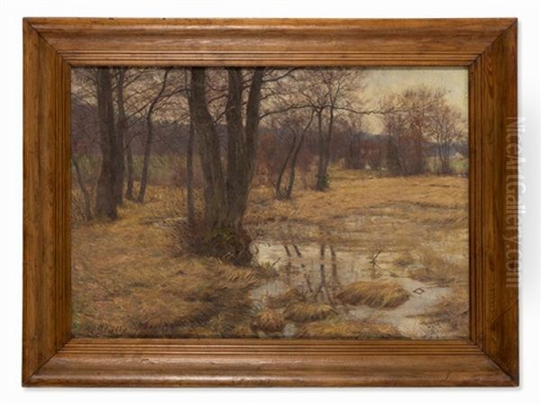 Dachauer Moos In Autumn Oil Painting by Adolf Glatte