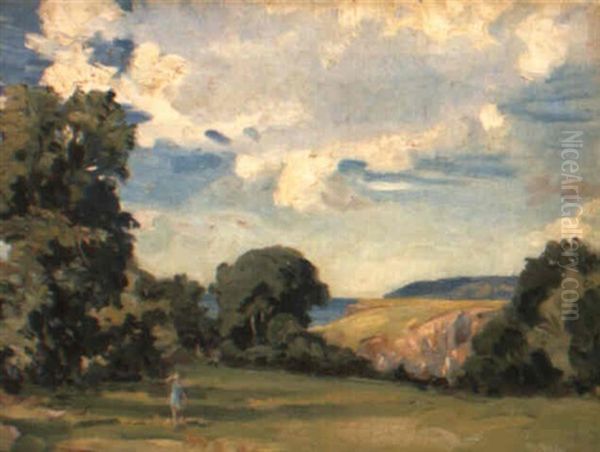 Cornish Landscape Oil Painting by Wilfred Gabriel De Glehn