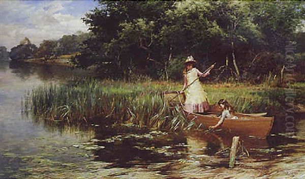 Punting On The River Oil Painting by Alfred Glendening Jr.