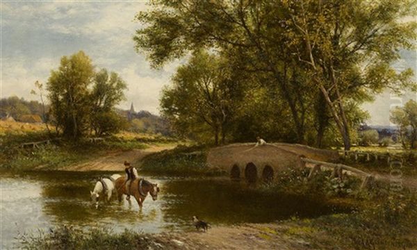 Fording The Stream Oil Painting by Alfred Augustus Glendening Sr.