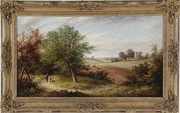 English Country Landscape Oil Painting by Alfred Augustus Glendening Sr.
