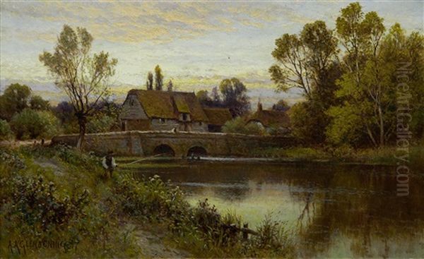 A View Of Corfell, Near Cambridge (+ A View Of Barrington Near Cambridge; Pair) Oil Painting by Alfred Augustus Glendening Sr.