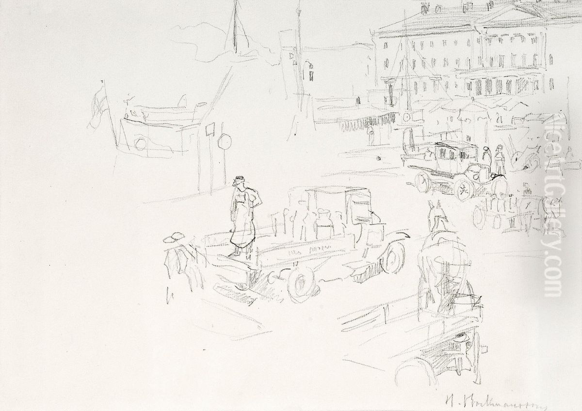 Marketplace In Helsinki Oil Painting by Hugo Elias Backmansson