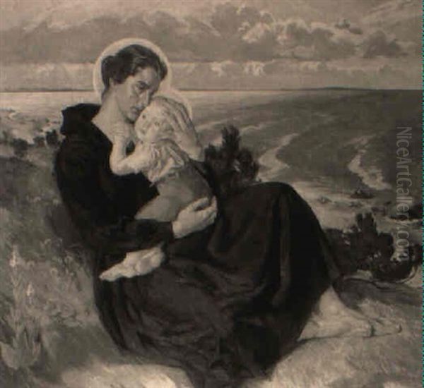 Flugten Til Aegypten Oil Painting by Johannes Ejner Glob