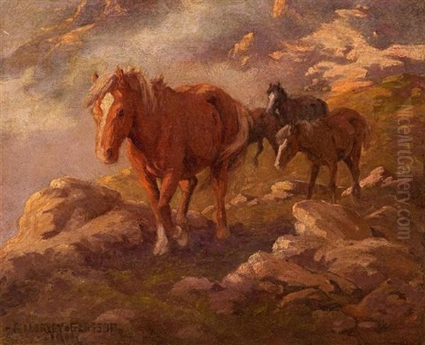 Ponies In The Drakensberg Oil Painting by Allerley Glossop