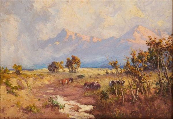 Cattle In A Mountainous Landscape Oil Painting by Allerley Glossop