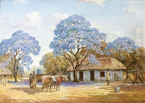 Under The Jacarandas Oil Painting by Allerley Glossop