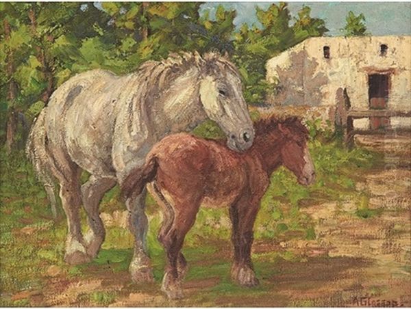 Mare And Foal Oil Painting by Allerley Glossop