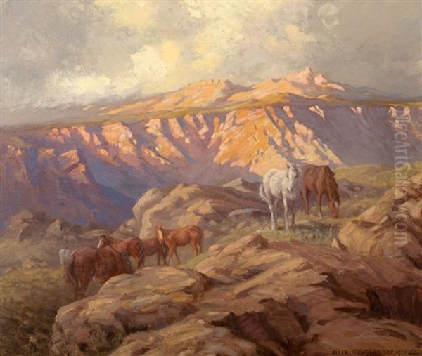 Mountainous Landscape With Horses Grazing Oil Painting by Allerley Glossop