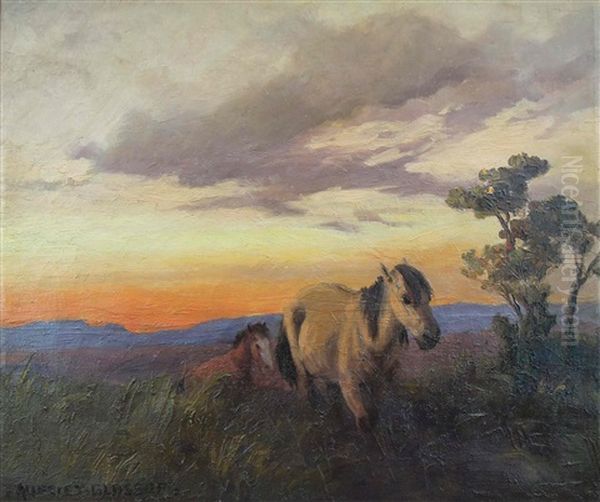 Horses At Sunset Oil Painting by Allerley Glossop