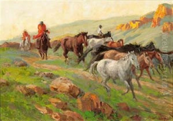 Bringing In The Police Ponies, Zacha's Nek Oil Painting by Allerley Glossop