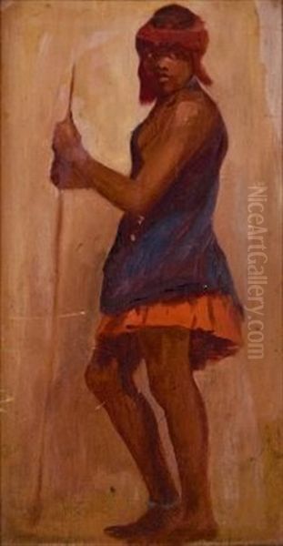 African Figure With A Spear Oil Painting by Allerley Glossop