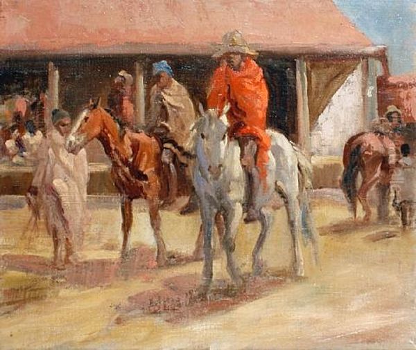 Basuto Horsemen (+ Riverscape, Verso) Oil Painting by Allerley Glossop