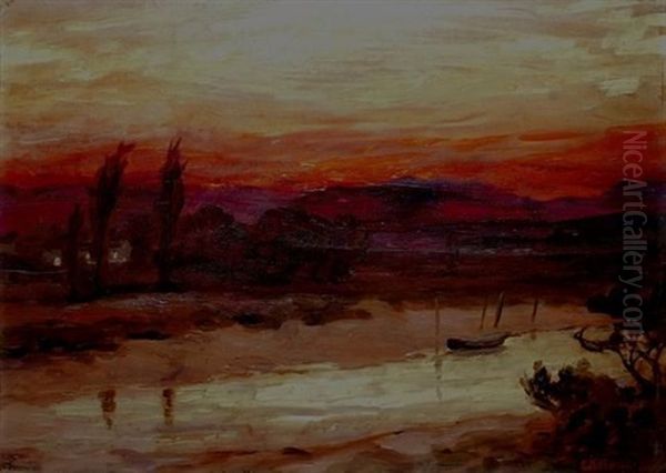 A Sunset Over A Rural Landscape Oil Painting by Allerley Glossop