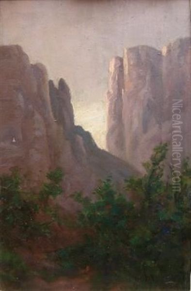 View Of A Mountain Escarpment Oil Painting by Allerley Glossop