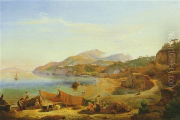 Fischerszene Im Golf Von Sorrent Oil Painting by Johann Georg Gmelin