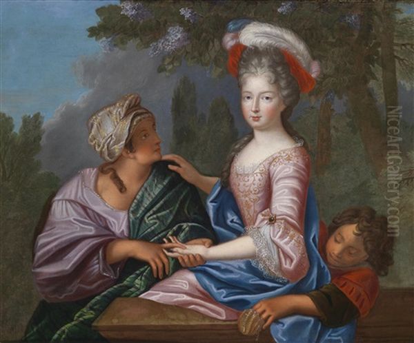 Eine Prinzessin, Traditionell Identifiziert Als Marie-adelaide Von Savoyen, Duchesse De Bourgogne, Wird Von Einer Wahrsagerin Beraubt Oil Painting by Pierre Gobert