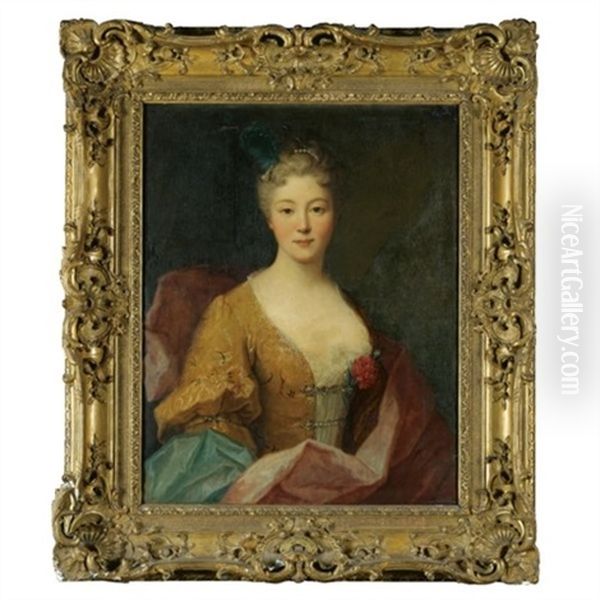Portrait Of A Lady, Half Length, Wearing An Orange Dress Oil Painting by Pierre Gobert