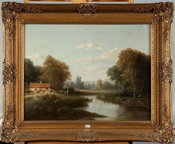 Paysage Anime A La Riviere Oil Painting by Alfred Godchaux